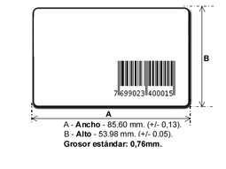 Esquema tamaño tarjeta código de barras PVC